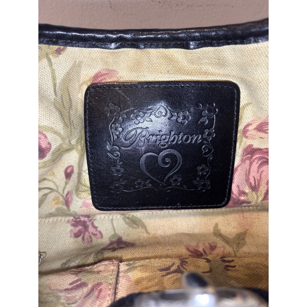 Brighton Woven Straw Shoulder Bag Black Croc Leather Trim Heart Charms Floral - Picture 8 of 16